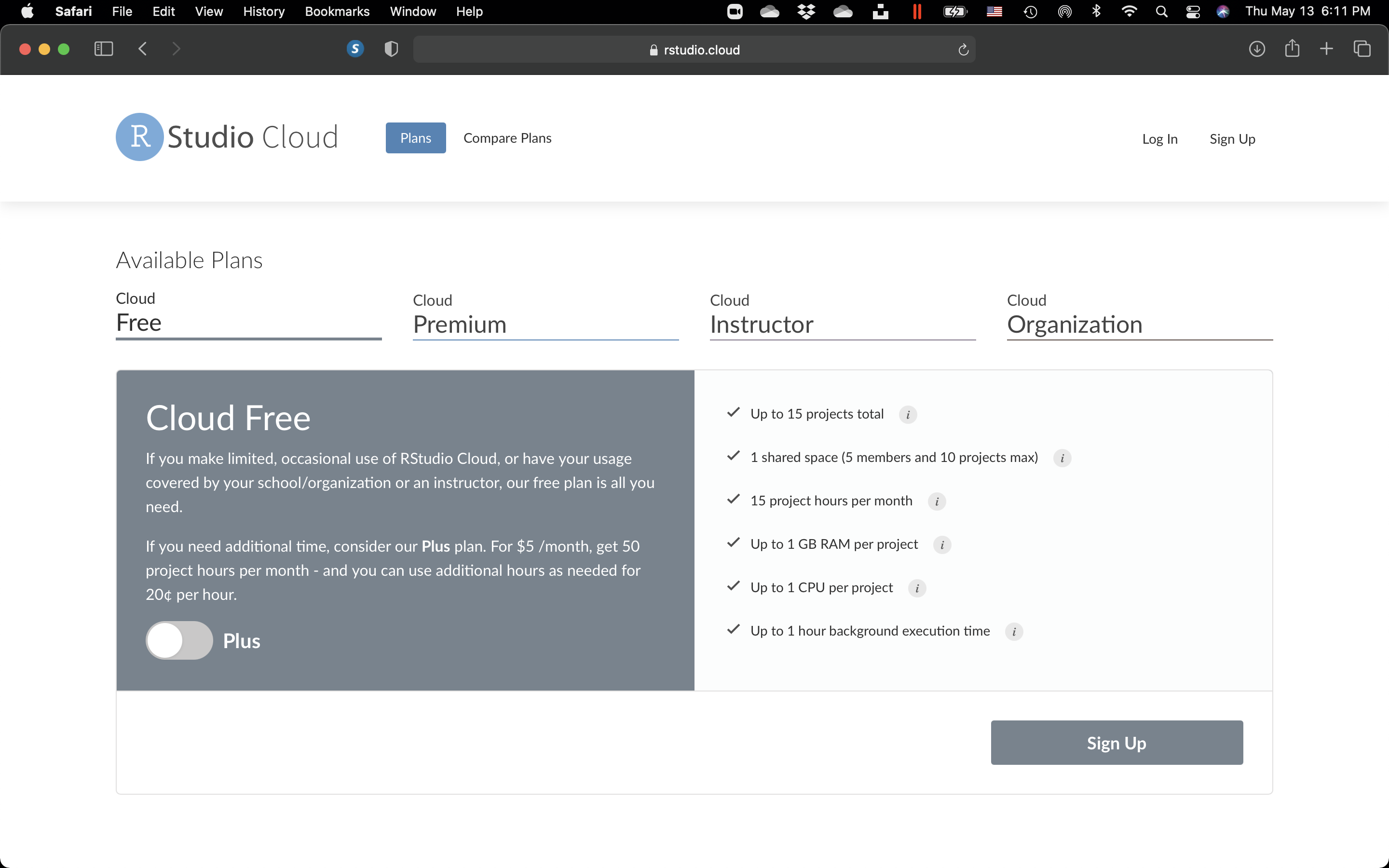 The RStudio Cloud "Get started" page.